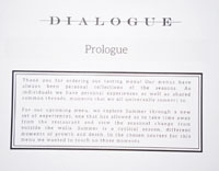 Dialogue Takeout Tasting Menu Card: Prologue