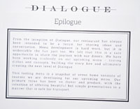 Dialogue Takeout Tasting Menu Card: Epilogue