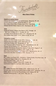 Thunderbolt Wine List