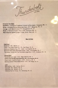 Thunderbolt Wines by the Glass and Beer List