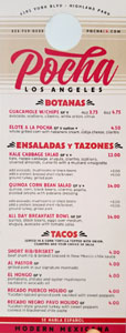 Pocha Menu: Botanas, Ensaladas y Tazones, Tacos