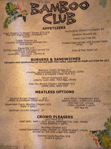 The Bamboo Club Menu