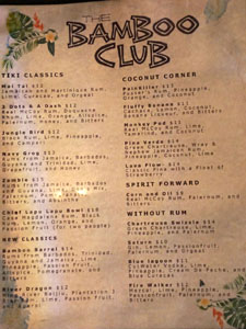 The Bamboo Club Cocktail List