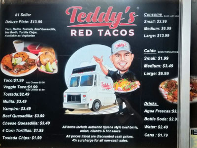 Teddy's Red Tacos Menu