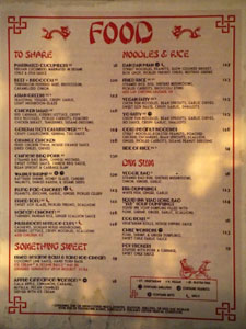 Formosa Cafe Food Menu