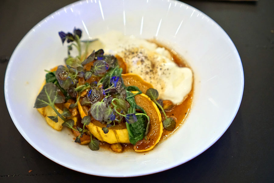 honey roasted Delicata squash, burrata cheese, pistachios, sherry vinaigrette