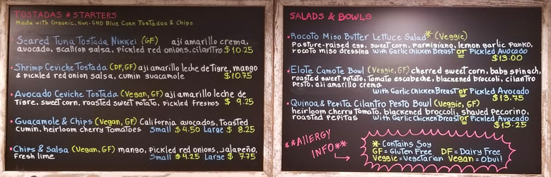 Little Llama Menu: Tostadas & Starters, Salads & Bowls