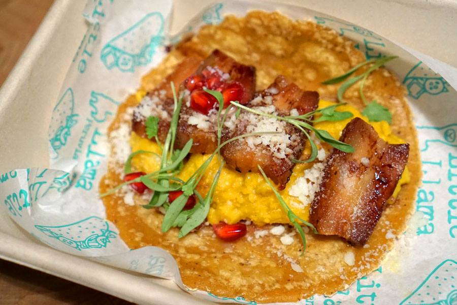 Pomegranate-Glazed Pork Belly Taco