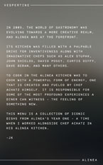 Vespertine Alinea Menu: Introduction