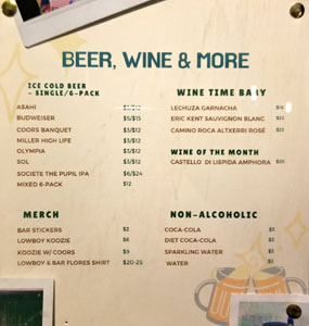 Lowboy Beer & Wine List