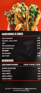 Mezquite Tacos & Fuego Menu: Guacamole & Sides, Beverages