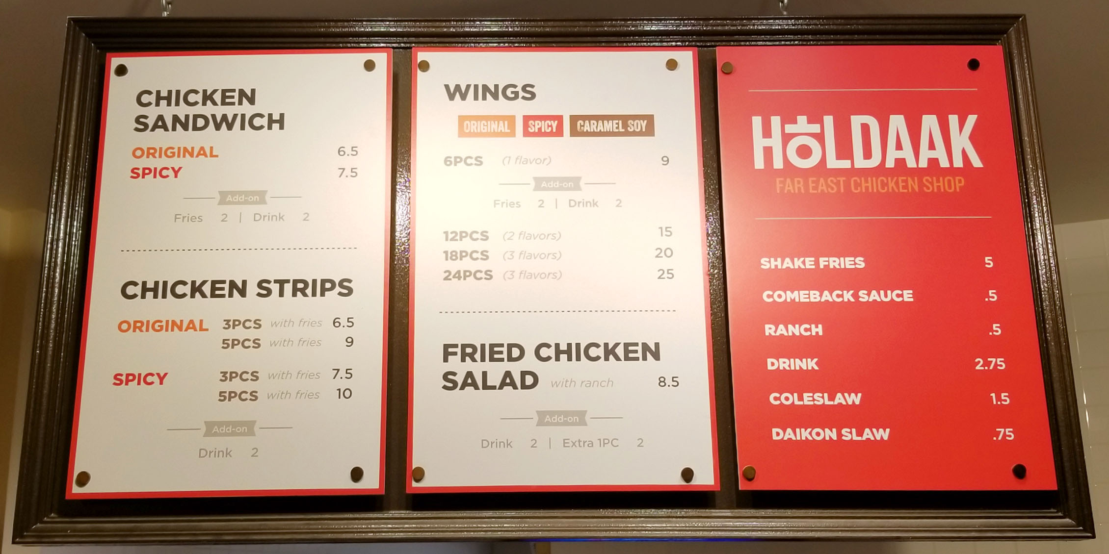 Holdaak Menu