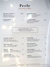 Perle Menu: Seafood & Meat