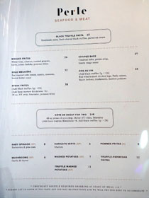 Perle Menu: Seafood & Meat