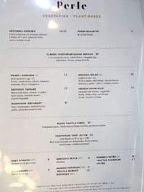 Perle Menu: Vegetarian / Plant-Based