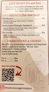 The WeHo Sausage Co Menu: Late Night, Brunch, Charcuterie & Cheese