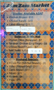 Zam Zam Market Menu