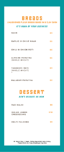 Miirch Social Menu: Breads, Dessert