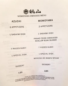 Momoyama Menu