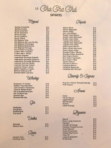 LA Cha Cha Chá Spirits List