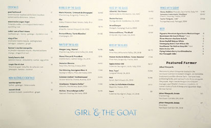 Girl & the Goat Beverage List