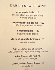 Vernick Food & Drink Dessert Menu