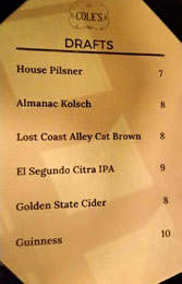 Cole's Draft Beer List