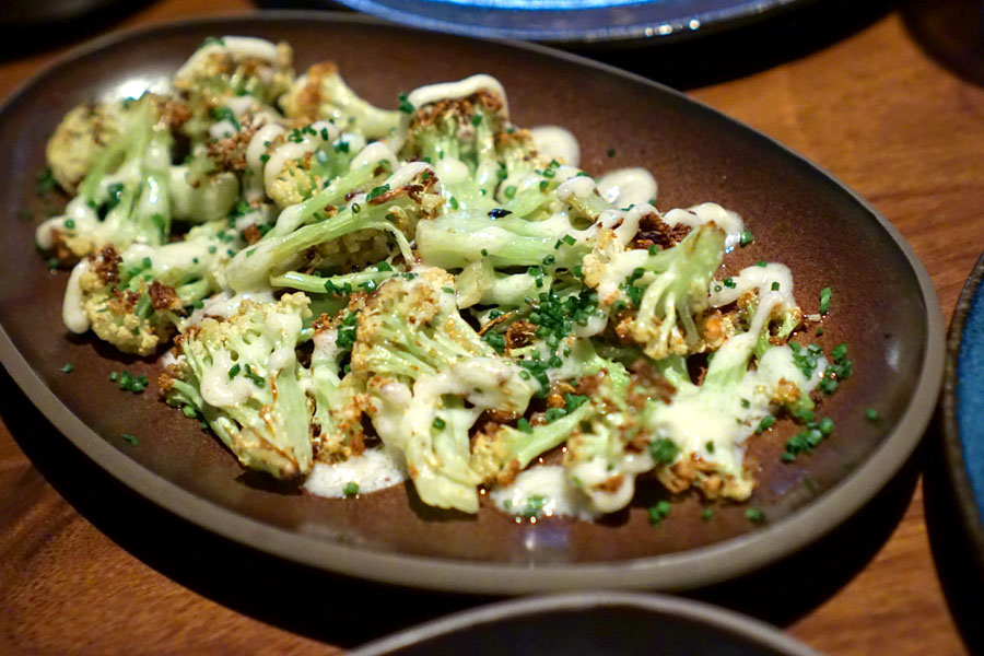 'Baby cauliflower' (Caulilini) with garlic, red pepper flakes and fonduta