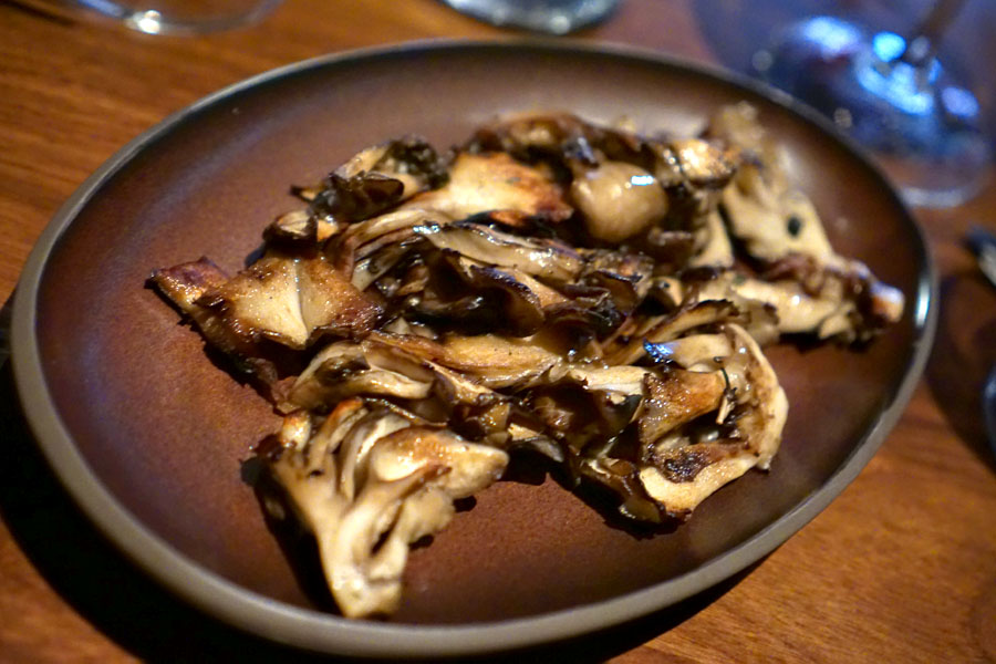 Maitake Mushrooms with butter and thyme cooked over the wood fire