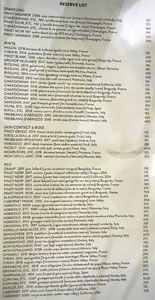 Bestia Reserve Wine List