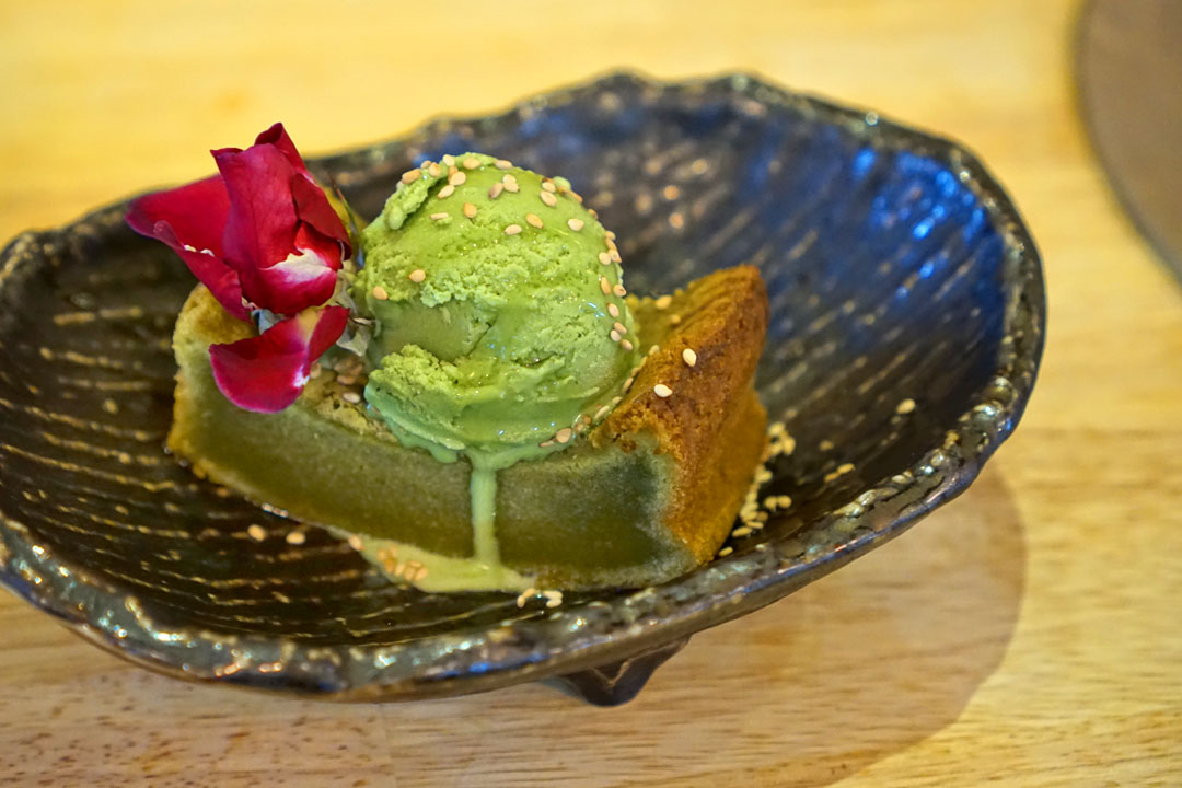 Warm Matcha Mochi Cake