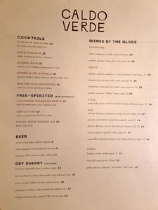 Caldo Verde Beverage List