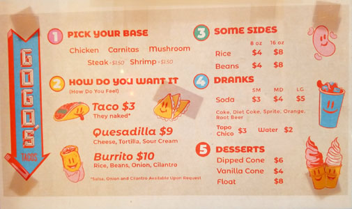 Gogo's Tacos Menu