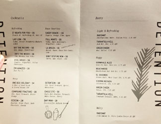 Detention Cocktail & Beer List