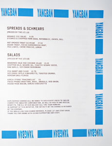 Yangban Society Menu: Spreads & Schmears, Salads