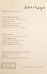 Heritage Menu