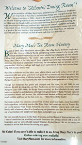 Mary Mac's Tea Room Menu: Welcome / History