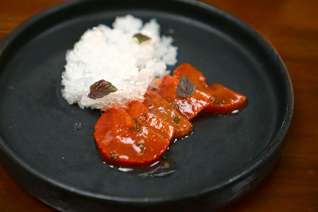 Compressed Strawberries, Mint Granita