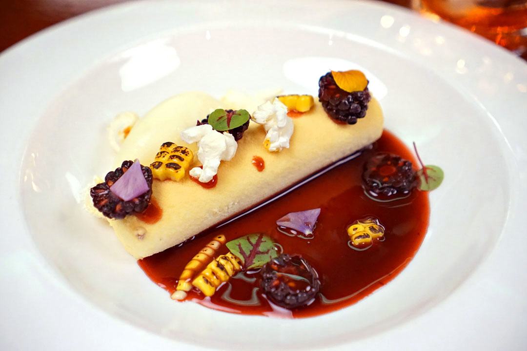 Sweet Corn Cream Mousse, Chicha Morada Consomme, Mascarpone Ice Cream