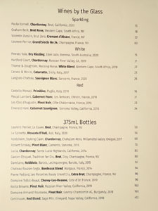 Lazy Betty Wines by the Glass List