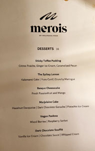 Merois Dessert Menu