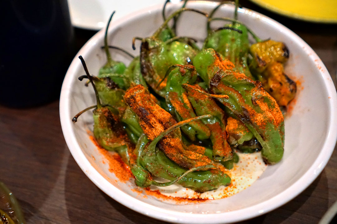 Shishito peppers, tonnato, huamei.