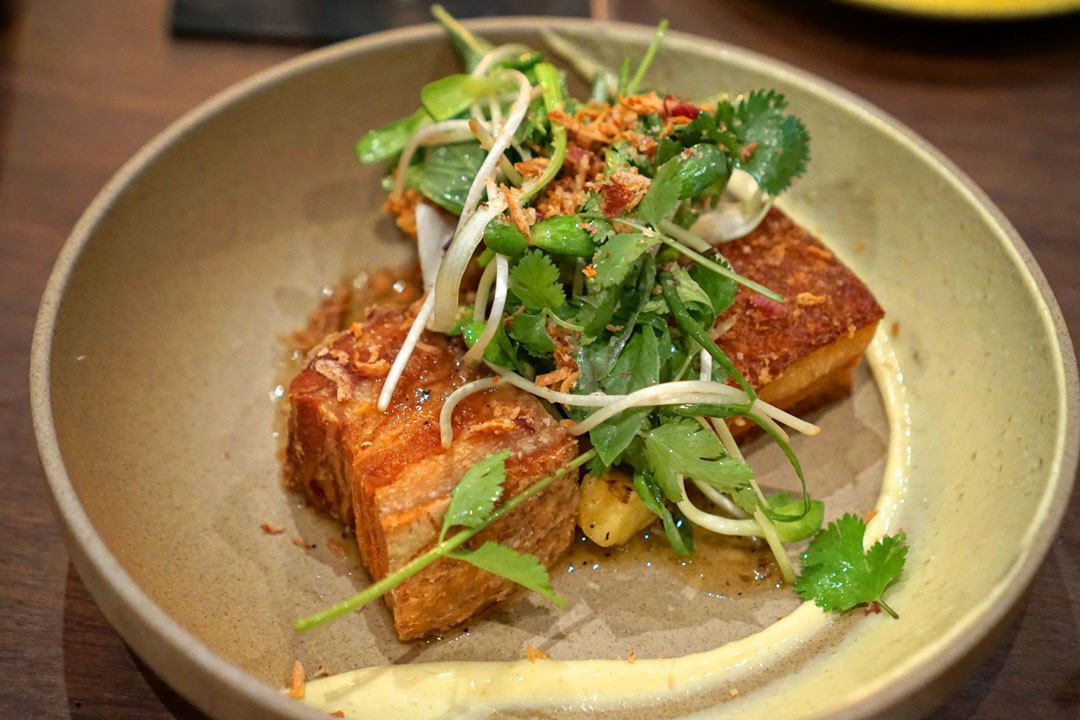 Heritage pork belly, nam jim, key lime, pineapple, herbs, shallots.