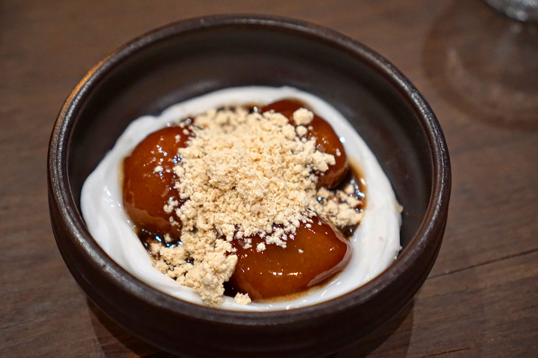 Roasted chestnut mochi, coconut, muscovado, halvah.