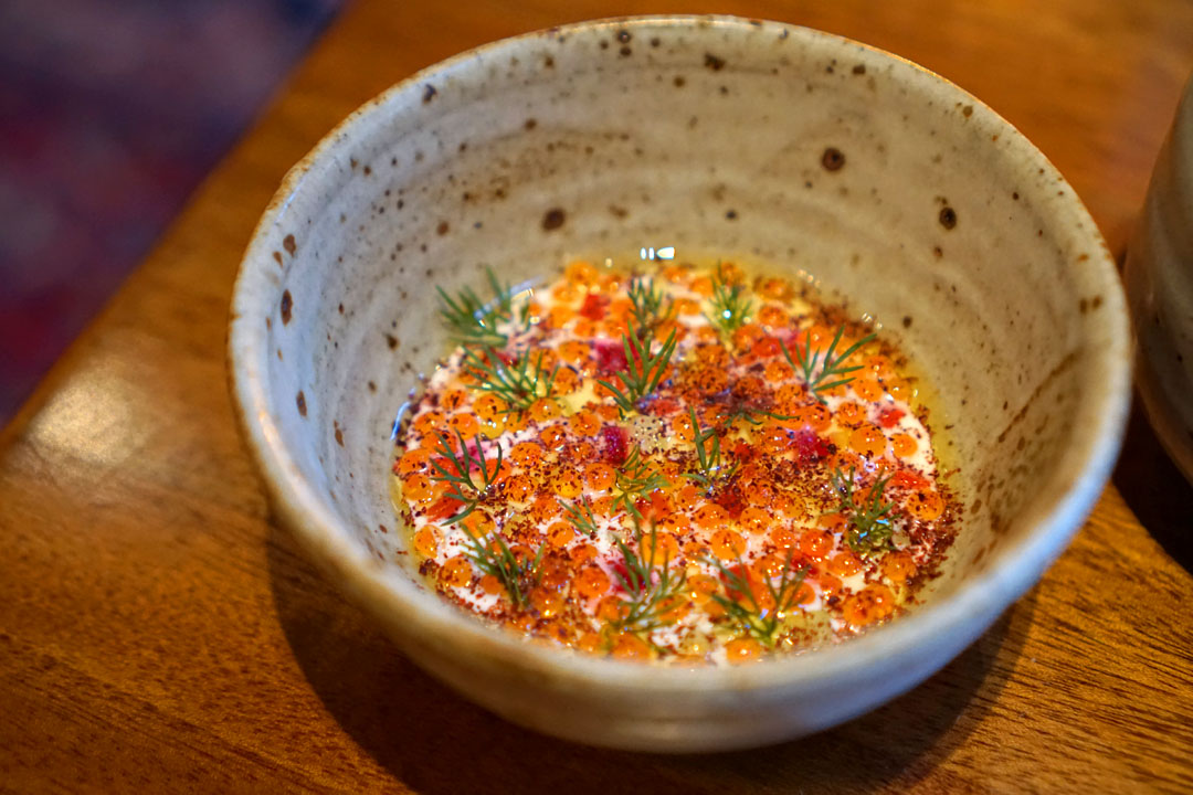 smoked trout roe, tzatziki