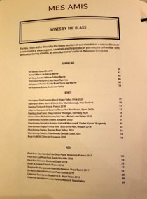 Mes Amis Wines by the Glass List