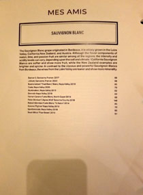 Mes Amis Wine List: Sauvignon Blanc