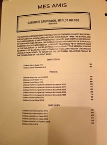 Mes Amis Wine List: Cabernet Sauvignon, Merlot, Blends (Bordeaux)