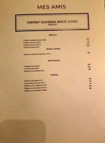 Mes Amis Wine List: Cabernet Sauvignon, Merlot, Blends (Bordeaux)