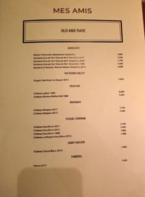 Mes Amis Wine List: Old and Rare